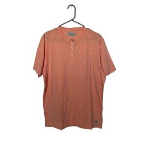 Fish Hippie Shirt Mens Large Orange Henley Short Sleeve Slub T-shirt Fishing